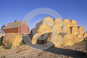 Red barn and haystacks in ID Falls
