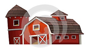 Red barn house on white background