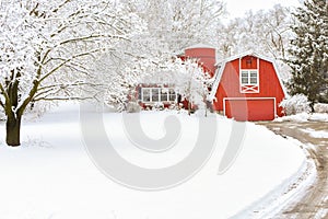 Red Barn House in a Winter Wonderland