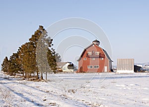 Red barn near Emmett, Idaho in winter