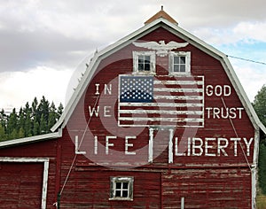 Red Barn with Painted American Flag