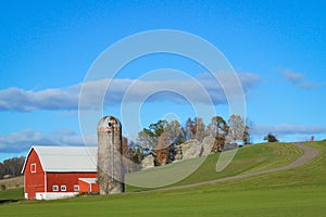 Red Barn with Silo in Wisconsin Countryside