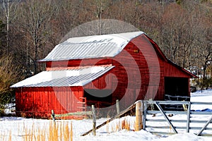 Red Barn In Snow