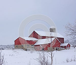 Red barn upstate NY FingerLakes snowstorm