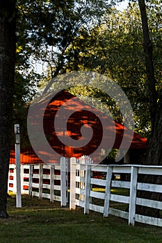 Red Barn and White Fence - Shaker Village of Pleasant Hill - Central Kentucky