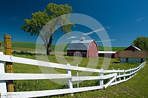 The Red Barn and white picket fence in Palouse WA