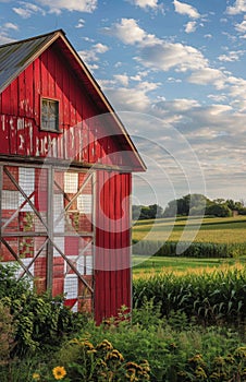 Red Barn With Quilt Pattern in Rural Setting