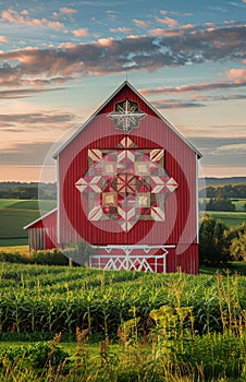 Red Barn With Quilt Pattern in Rural Setting