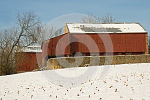 Red Barn in Winter Snow in Pennsylvania