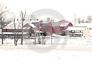 Red Barn in Winter Snow in Pennsylvania