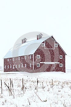 Red Barn in Winter Storm