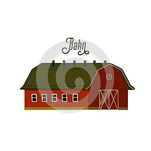 Red barn. Wooden Barn house or stable in rustic retro style.