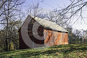 Red barn in woods