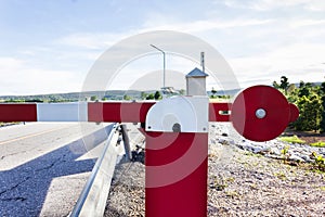 Red barricade at stop area ,barrier or blackade