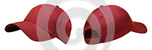 Red baseball cap in angles view front and back. Mockup baseball cap for your design