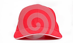 Red baseball cap isolated on white background.Blank front side