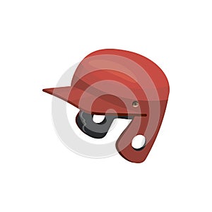 Red baseball helmet icon, cartoon style