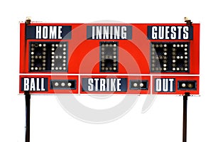 Red Baseball ScoreBoard for Game with Sky