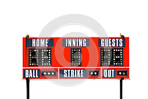 Red Baseball ScoreBoard for Game with Sky