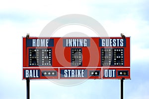 Red Baseball ScoreBoard for Game with Sky
