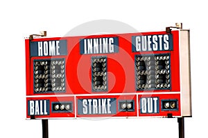 Red Baseball ScoreBoard for Game with Sky