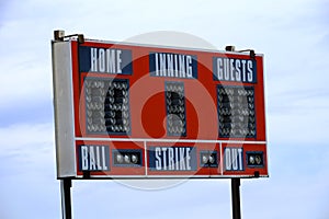 Red Baseball ScoreBoard for Game with Sky