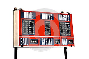 Red Baseball ScoreBoard for Game with Sky