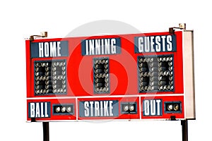 Red Baseball ScoreBoard for Game with Sky photo