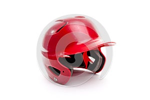 Red Baseball or Softball Batting Helmet on White Background