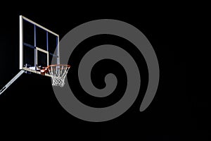 Red basketball hoop on black. Basketball ring. With copy space.