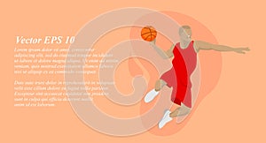 Red basketball player jump for slam dunk illustration flat style with text space