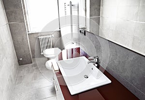 Red bathroom high contrast photo