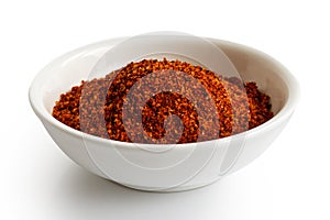 Red bbq spice mix in white ceramic bowl.