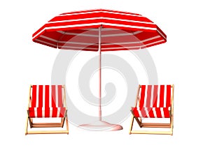 Red beach chair and umbrella