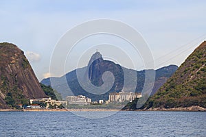 Red beach Corcovado with Christ the Redeemer, Urca, Rio de Janeiro