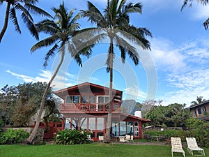 Red Beach House in Waimanalo on a Beautiful Day