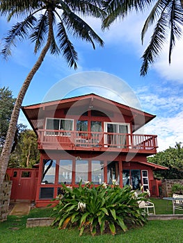 Red Beach House in Waimanalo on a Beautiful Day photo