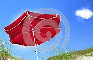 Red beach umbrella