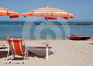 Red Beach Umbrella With Lifeboat