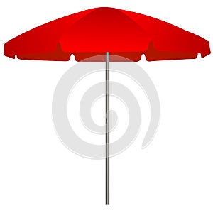 Red beach umbrella on white background