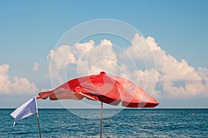 Red beach umbrella