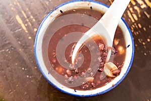 Red bean or azuki sweet dessert soup with lotus seeds