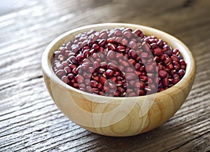 Red bean or azuki in wood bowl on table