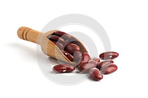 red bean on spoon isolated top view on a white