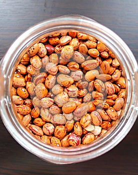 Red beans grains in a glass jar