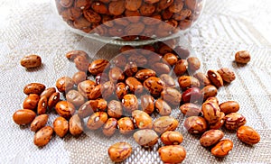 Red beans grains in a glass jar