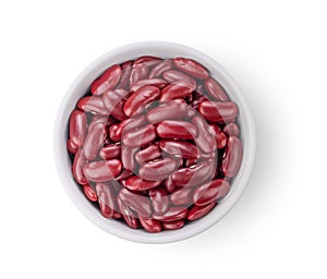 Red beans in white bowl isolated on white background