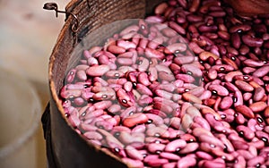 Red beans in a wooden basket