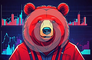 red bear on the background of charts