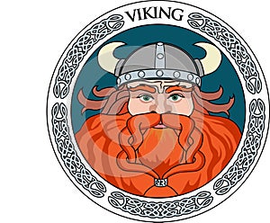 Red-bearded Viking in a helmet with horns